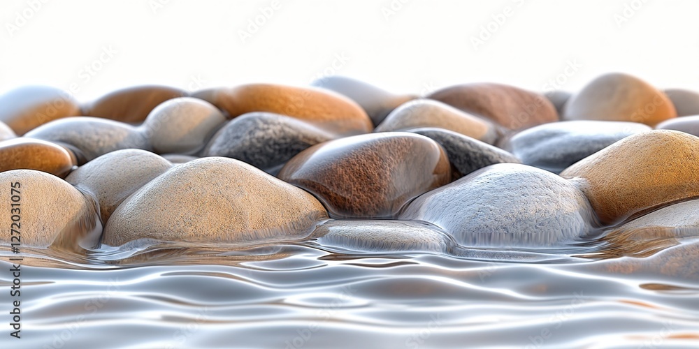 Poster smooth river stones partially submerged in clear water create a tranquil natural setting perfect for
