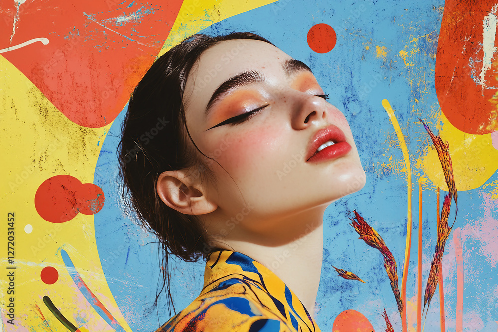 Poster generative ai retro inspired spring collage with abstract geometric elements and bold artistic compo