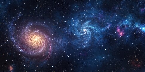 Naklejka premium Two majestic spiral galaxies shine brightly in deep space