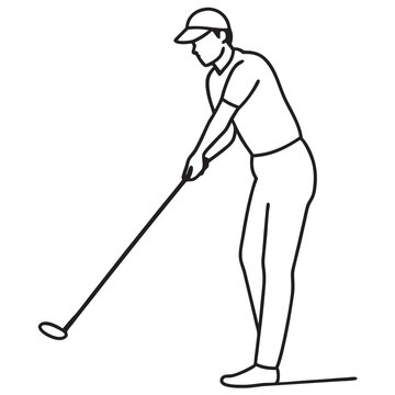 A golfer preparing to tee off at the fi rst hole line art