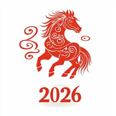 Red horse illustration symbolizing year 2026 in chinese zodiac art