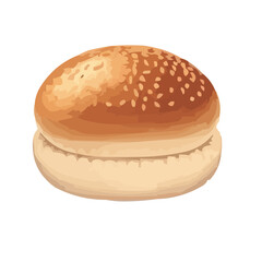 A golden-brown hamburger bun with a sesame seed top, soft and fluffy, set against a white background