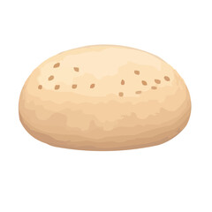 A round, lightly golden bread roll with a smooth surface and scattered dark seeds on top, set against a white background