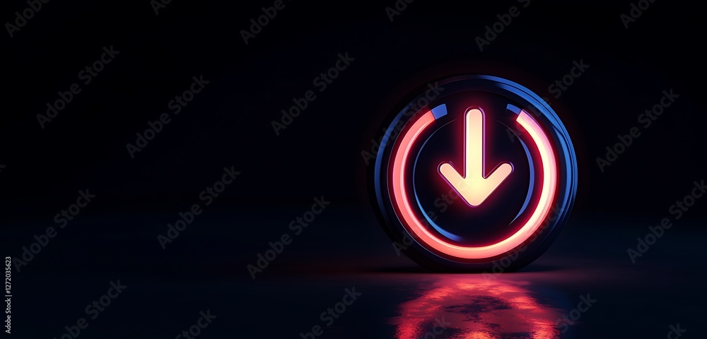 Poster realistic 3d vector power button icon with led light on a dark background