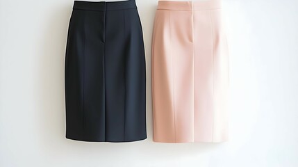 Black and Pink Midi Skirts with Front Slits on White Background