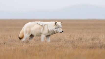 Obraz premium Arctic Wolf in Pale Meadow