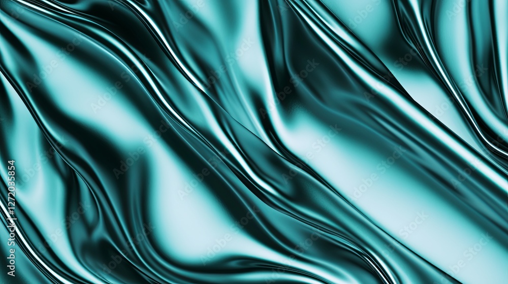 Poster smooth turquoise silk waves creating elegant liquid-like patterns