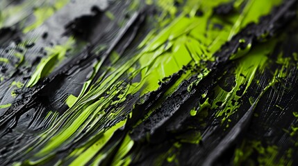 Abstrakte gr&uuml;ne und gelbe Pinselstriche auf schwarzem Hintergrund &ndash; moderne Kunsttextur