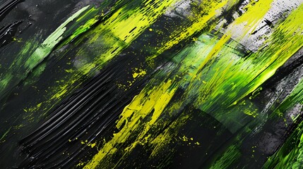 Leuchtend gr&uuml;ne und gelbe Farbdynamik auf dunkler Oberfl&auml;che &ndash; kreative Malerei