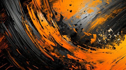 Abstrakte schwarze und orangefarbene Pinselstriche mit dynamischer Struktur &ndash; moderne Kunst
