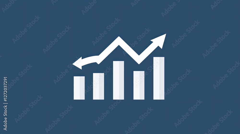 Poster blue background with white bar and line graph rising arrow chart icon