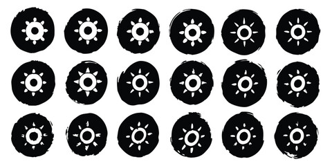 Vector black ink circles, hand-drawn textured punk shapes, artistic Chinese or Korean design elements, Japanese enso zen circles, and sun symbols.
