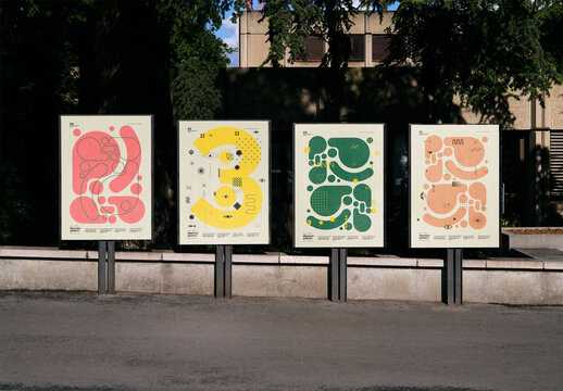 Mockup Of Four Customizable Posters, Vertical