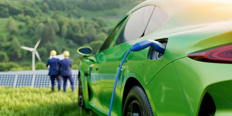 Sustainable Energy and Electric Vehicle Charging Concept..