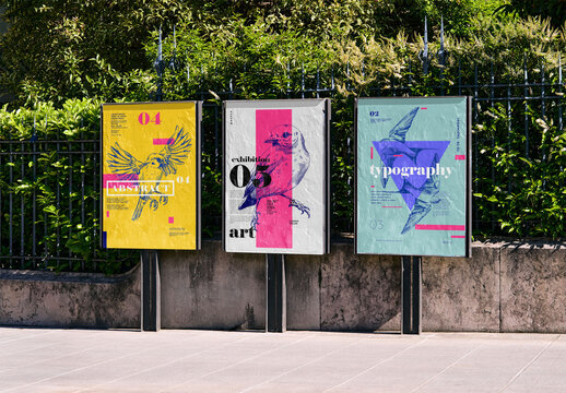 Mockup Of Three Customizable Posters, Vertical