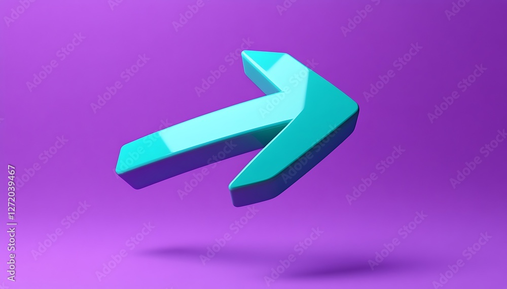 Poster 3d vector arrow navigation icon in polished teal, floating over a matte purple background
