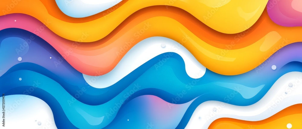 Poster abstract fluid wave pattern in vivid orange blue and white colors creating dynamic modern digital de