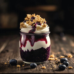 Rustic blueberry parfait with velvety yogurt and crisp crumble