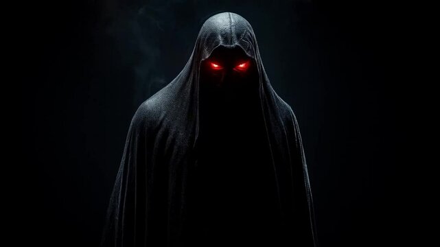 Glowing red devil face scene, smooth repeating motion for background video animation