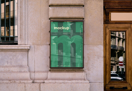 Mockup Of Vertical Customized Poster On Building