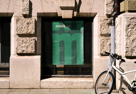 Mockup Of Vertical Customized Poster In Window Frame