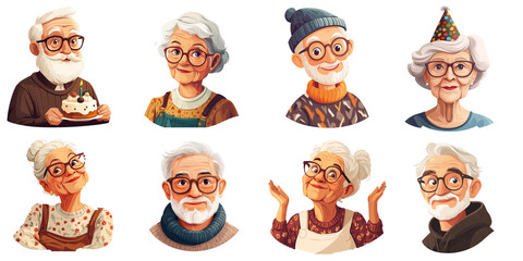 Elderly People Emotions - Flat Style Illustration