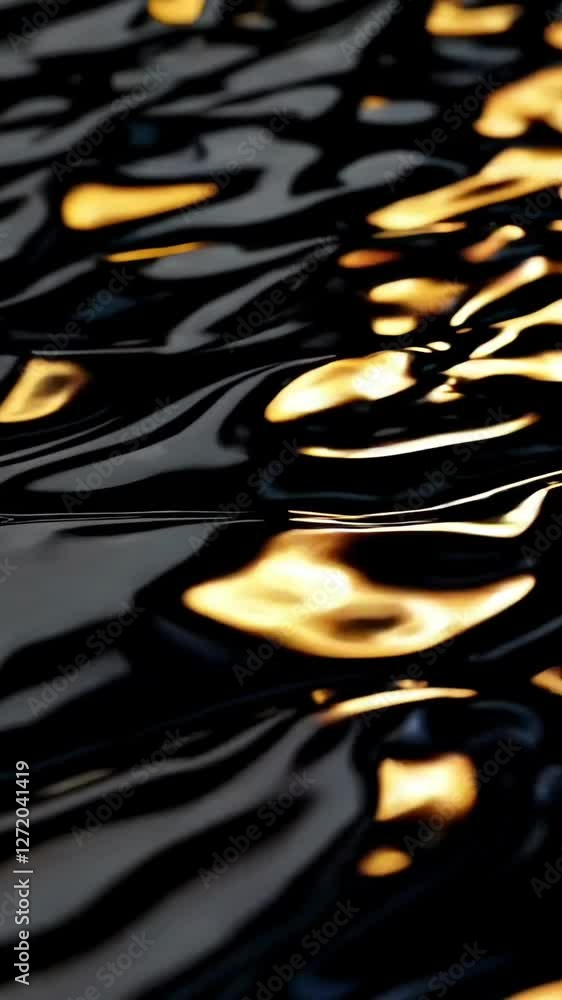 Poster mesmerizing golden liquid waves reflecting light in dynamic motion