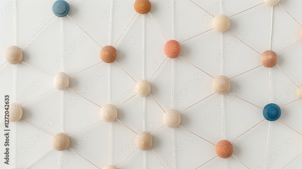 Poster colorful geometric pattern with wooden spheres connected by strings