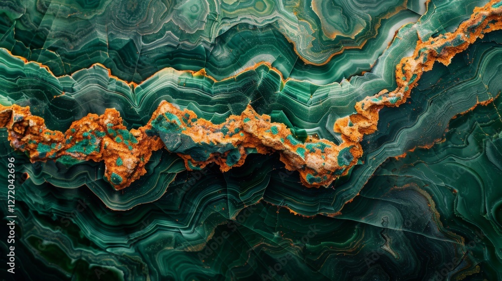 Aufkleber close up view of a vibrant green agate stone, showcasing intricate layers and patterns, with hints o