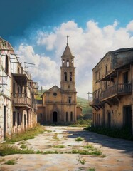 Obraz premium Pueblo abandonado, visto desde la calle central