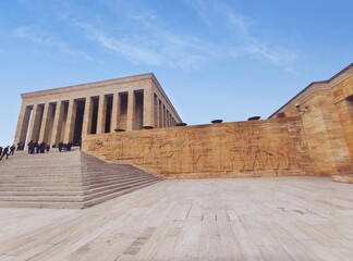 Ankara, Turkey - Dec 8,2019:Tourists visiting Ataturk Mausoleum, Anitkabir, monumental tomb of Mustafa Kemal Ataturk,