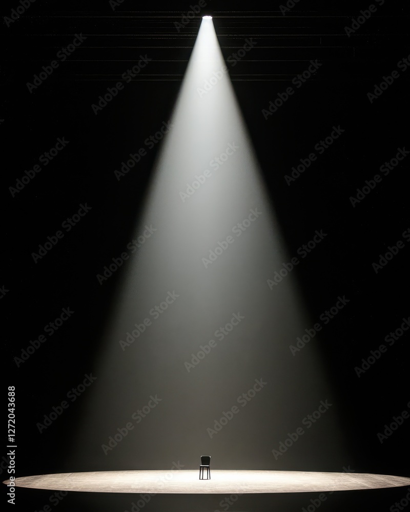 Poster empty stage illuminated by a single spotlight creating a dramatic atmosphere for performance or pres