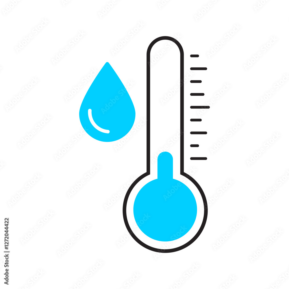 Aufkleber water temperature indicator silhouette and line icon . mercury thermometer and water drop color pict