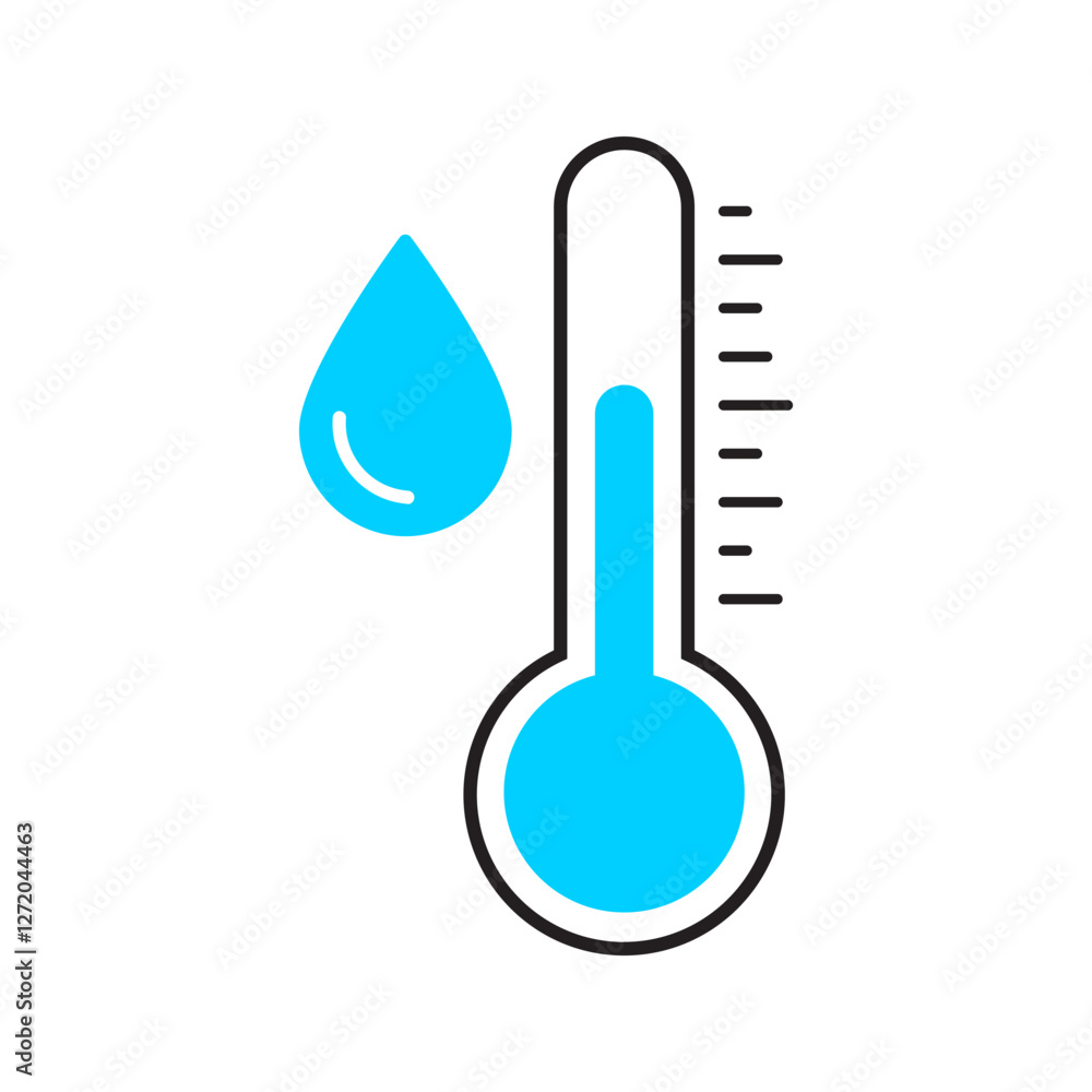 Aufkleber water temperature indicator silhouette and line icon . mercury thermometer and water drop color pict