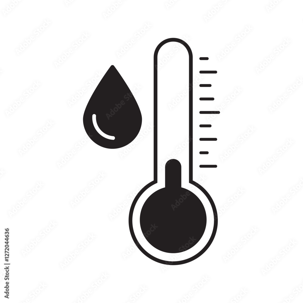 Aufkleber water temperature indicator silhouette and line icon . mercury thermometer and water drop color pict
