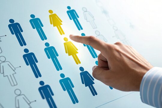 Target market or audience. Marketing segmentation strategy and plan. hand of business man and businessman, digital selection and targeting, 