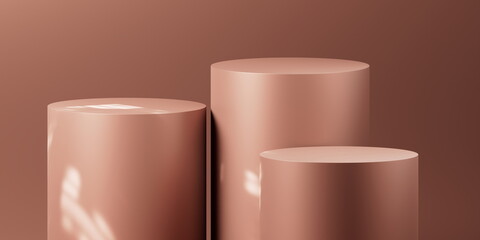 Abstract Terracotta Cylindrical Display Podiums on Warm Background