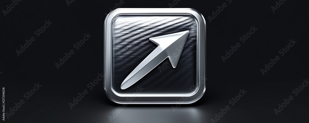 Poster elegant 3d navigation icon with a directional arrow in a sleek silver texture, black backdrop