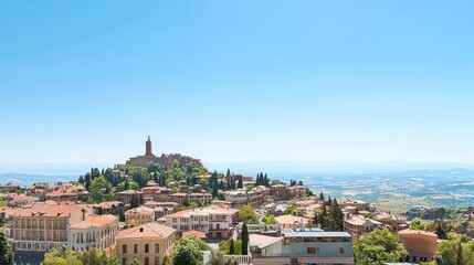 Obraz premium Hilltop Townscape Under a Clear Blue Sky