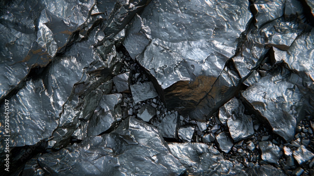 Leinwandbilder a detailed view of shiny black rocks interspersed with fine gravel showcases the intricate textures 