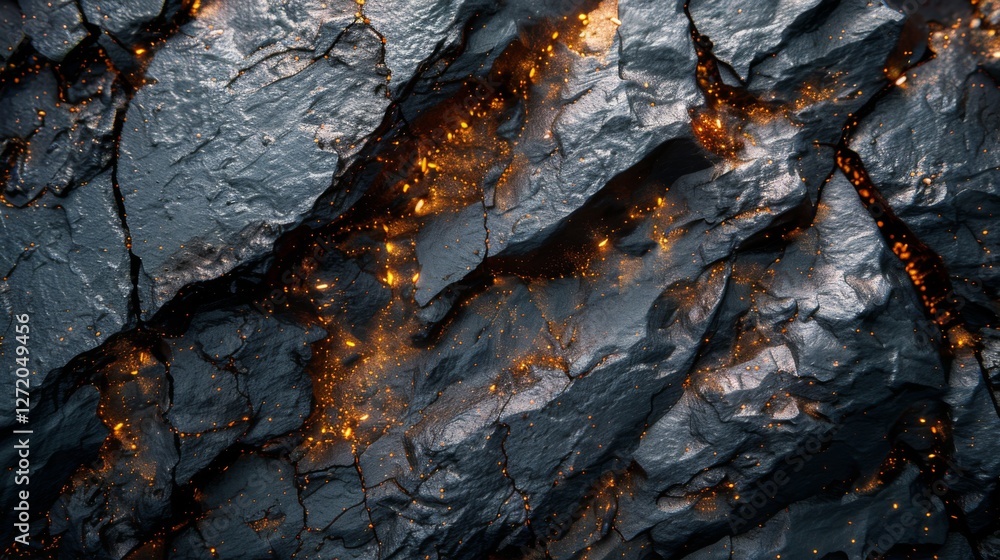 Leinwandbilder volcanic rock displays a rough surface with glowing embers illuminating cracks, creating a dynamic t