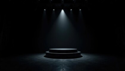 Darkened room with a single spotlight on podium, podium, highlight