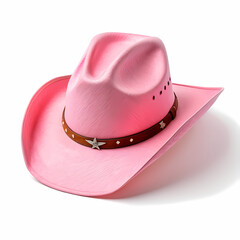 A stylish pink cowboy hat isolated on a white background, representing feminine western fashion, American heritage, and modern cowgirl aesthetics
