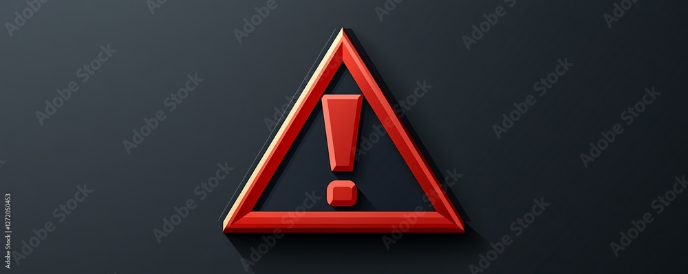 Poster sharp red exclamation mark vector icon inside a triangle on a dark gray flat background