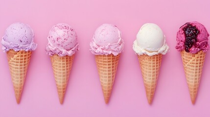 Exquisite Ice Cream Cones Featuring Lavender Honey Earl Grey and Raspberry Balsamic Scoops in High Detail and Retro Vibes