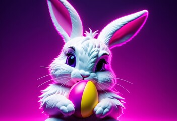 Neopunk Easter bunny. Happy Easter concept. Stylish, purple, neon. AI generated.