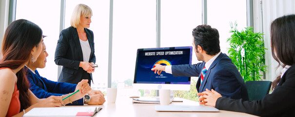 Computer software evaluating website loading speed. Concept of improving website loading speed snugly.