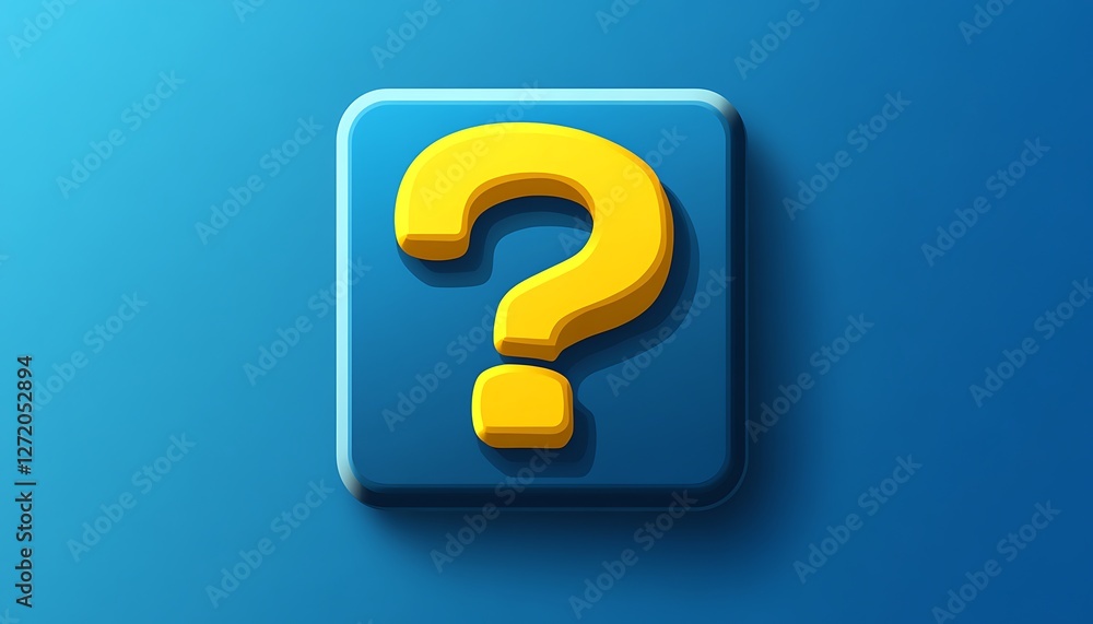 Poster yellow question mark vector icon in a square on a blue gradient background with a soft finish