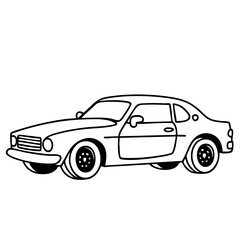 Obraz premium Car line art of a vintage model in black and white suitable for vintage car enthusiasts, automotive designs, and classic car publications