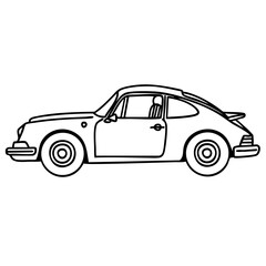 Car line art of a vintage model in black and white suitable for vintage car enthusiasts, automotive designs, and classic car publications